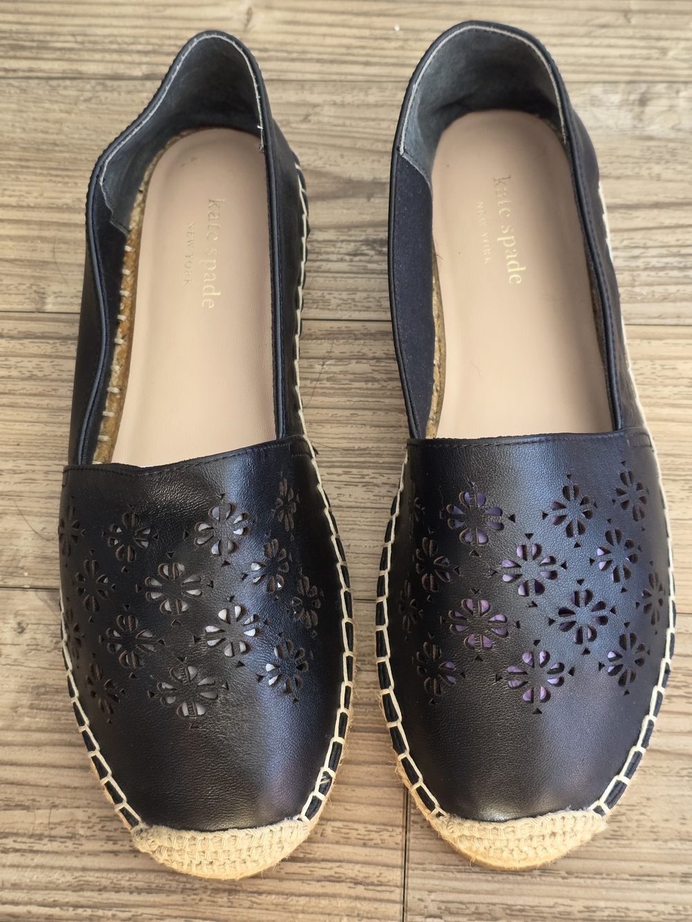 Kate Spade Black Laser-Cut Espadrille Flats